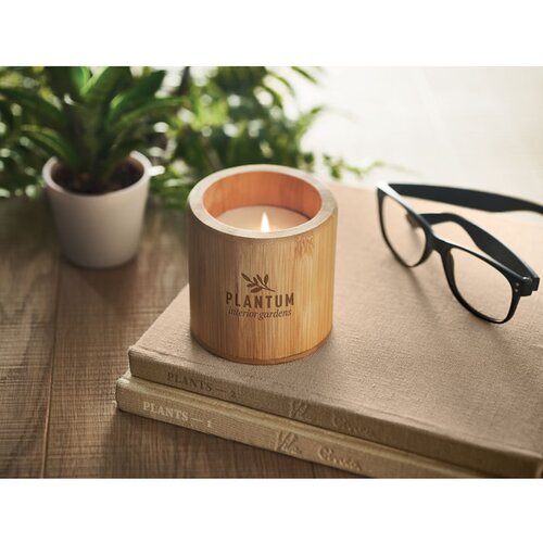 Geurkaars in bamboe houder Bruin
