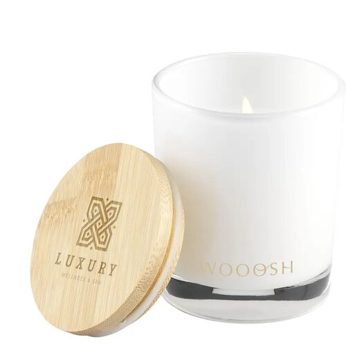 Geurkaars In Glas Met Bamboe Deksel Wit