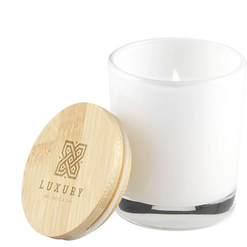 Geurkaars In Glas Met Bamboe Deksel Wit